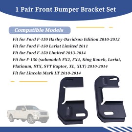 Getfarway 1 Pair Front Bumper Bracket Set FO1066177 9L3Z5D059AA Compatible with Ford F-150 2009-2014│Lincoln Mark LT 2010-2014 Replace 9L3Z5D058AA FO1067177 Coated Black Steel Powder
