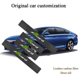 XITER For Honda Accord 2012-2025 Carbon Fiber Leather Car Door Sill Scuff Plate Guard Sills Door Entry Guard Protector Trim Autoparts Accessories 4PCS (SILVER)