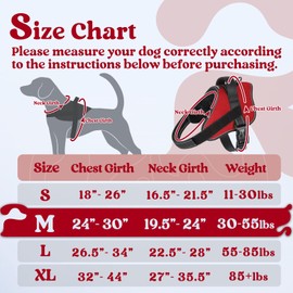 rabbitgoo Dog Harness Medium Sized, No Pull No Choke Pet Vest, Easy Wearing with One Buckle, Reflective, Adjustable Pet Harness with Molle for Walking, Training, Red, M