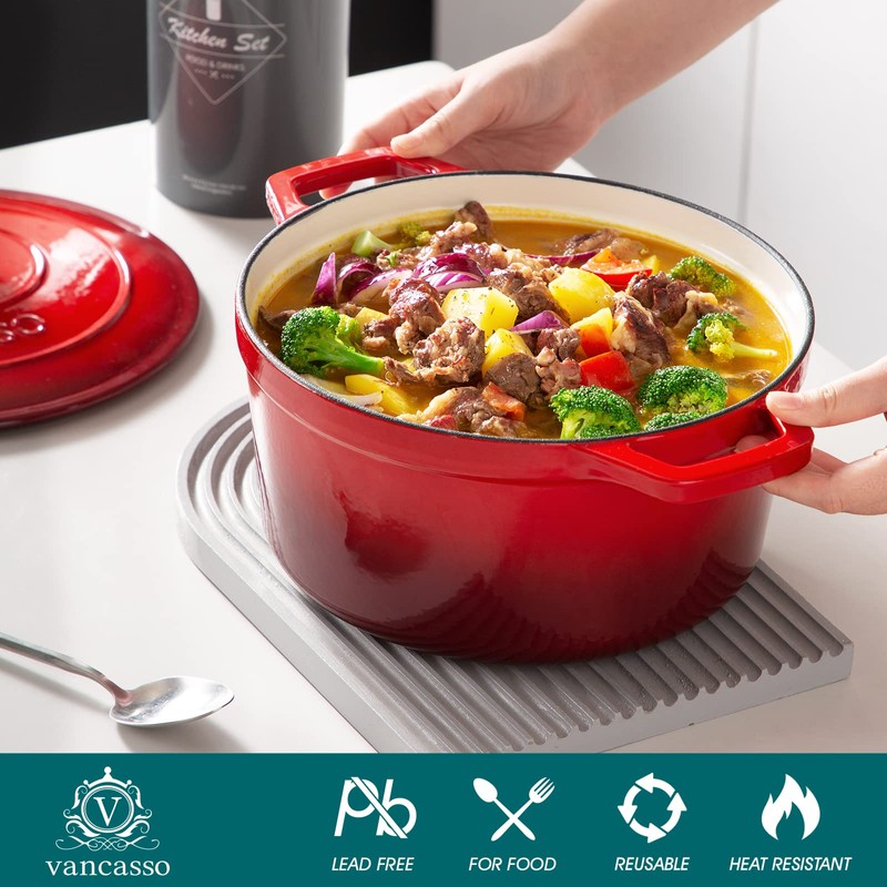 vancasso 6 QT Enameled Cast Iron Dutch Oven with Lid,