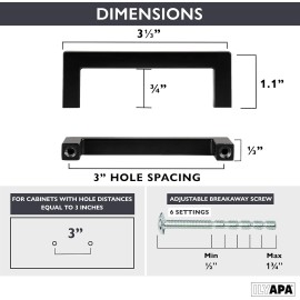 Ilyapa Black Cabinet Handles - 3 Inch Hole Center Modern Squared Drawer Pulls - 25 Pack