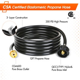 GASPOWOR Propane Hose,12FT Propane Adapter Hose,Propane Tank Adapter 1lb to 20lb,Propane Converter Hose fit for Weber Q/Blackstone Grill/Buddy Heater/Portable Heaters/Griddle/Coleman Stove