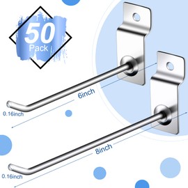 Moxweyeni 100 Pack Slatwall Hooks, 6 and 8 Inch Slatwall Accessories, Metal Panel Wall Hooks Pegs Hanging Hangers Thickness Silver Slat Pegs for Garage Shop Retail Display