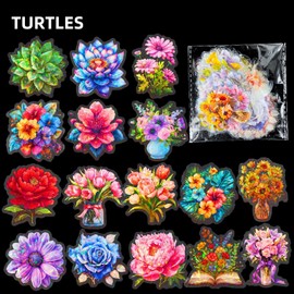 50Pcs Holographic Flower Stickers for Kids, Laser Transparent Waterproof Stickers, Self-Adhesive Labels for Scrapbooking, Water Bottles, Journals, Laptops, Wall Decoration (Flower)