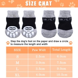 Frienda 8 Pieces Dog Socks Pet Knit Socks Anti-Slip Cat Socks Adjustable Paw Protector for Small Puppies and Kittens Traction Control (Black and Gray,L)