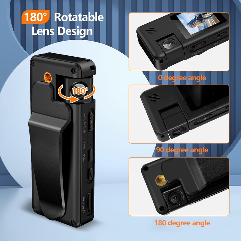 Hoestr A32 Body Camera 1080P Camcorder 180° Rotating Lens Motion