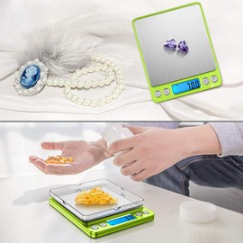 AMIR (Upgradaed) Brifit Digital Kitchen Scale, 500g-0.01g Mini Pocket Jewelry Scale, Cooking Food Scale with Backlit LCD Display, 2 Trays, 6 Units, Auto Off, Tare, Stainless Steel (Battery Included)