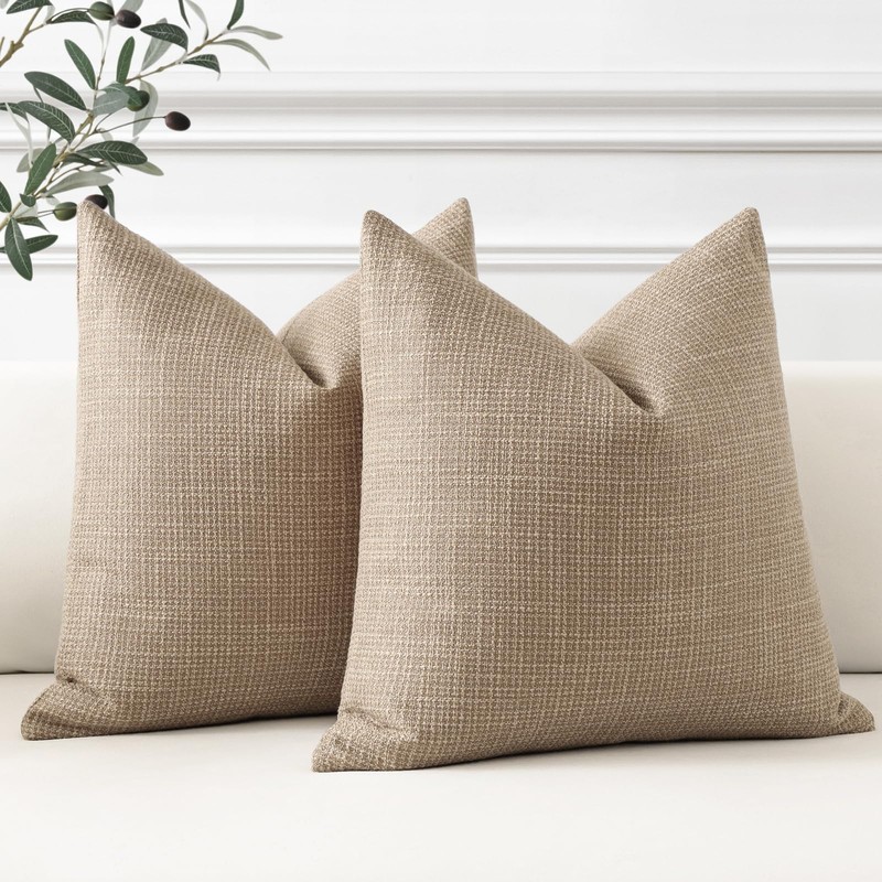 Artscope Light Coffee Cushion Covers Set of 2 Linen Decorative