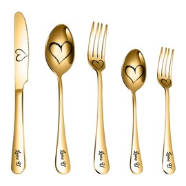 WORTHBUY Flatware Set Portable Dinner Knives Forks Spoon Silverware Set Stainless Steel Flatware 5 Pieces Untensils Tableware Dishwasher Safe