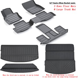 Floor Mats & Cargo Liners for 2024 2025 Mazda CX-90 PHEV 6&7 Seats-2 Row Bucket seat（Not Suitable for 8 Seats） TPE All Weather Protection 3 Rows Car Floor Liners & Trunk mat for CX90