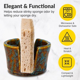Elevated Lifestyle Ceramic Sponge Holder – Sink Caddy Organizer, Decorative Bathroom and Kitchen Sink Accessories, Allows Sponge to Dry, Ideal Countertop Sponge & Bar Soap Holder - (Marbled Turquoise)