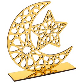 Acrylic Ramadan Decorations Islamic Eid Mubarak Kareem Table Sign Moon Hollow Star Ornament for Muslim Party Tabletop Decor Home Art Craft Decoration Golden Moon