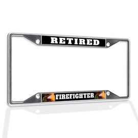 Fastasticdeals Metal Insert License Plate Frame Retired Firefighter E Weatherproof Car Accessories Chrome 4 Holes Solid Insert