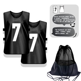 PULUOMASI Scrimmage Training Vest (12 Pack) Team Sports Pinnies Jerseys for Adult Youth Soccer Bibs Numbered Practice Jerseys Black L
