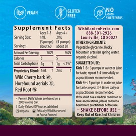 WishGarden Herbs Kick-It Cough for Kids - Natural Herbal Cough Suppressant for Kids & Childrens Expectorant Helps Calm Stubborn Coughs and Soothe Sore Throats, Safe & Effective for Children 0-12, 2oz