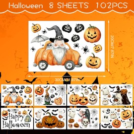 Mooisco 8 Sheets Halloween Window Clings Decorations for Glass 102 PCS Spooky Happy Halloween Static Stickers Removable Holiday Window Decals Decorations for School Shop Home Office Indoor Party