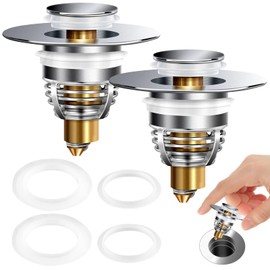 AURUZA AURUZA 2 Pack Universal Bathroom Sink Stopper, Strainer for 1.1-1.5 Inch Bullet Core Push Type Basin Pop Up Drain Filter,Bathtub Converter with Anti Clogging Basket Hair Catcher