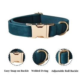Dog Collar and Leash Set，Soft & Comfy Velvet Dog Collar and Leash with Heavy Duty Metal Buckle and D-Ring Adjustable Collars for Small Medium Large Dogs(Collar+Leash XL Neck 14.56"-23.62", Green)