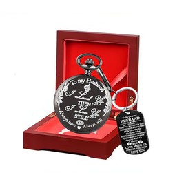 Udaney to My Husband Gifts Husband Pocket Watch and Keychain Set Great Wedding/Aniversary/Birthday/Christmas Gifts，Engraved Watch for Husband