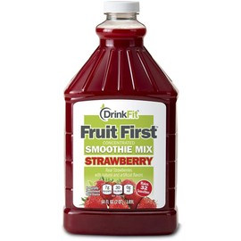 DrinkFit Fruit Smoothie | Real Fruit Puree, Low Sugar, Gluten-Free & Non-GMO, Strawberry Smoothie Mix - Makes 32 Smoothies, 64 Fl Oz (Strawberry)