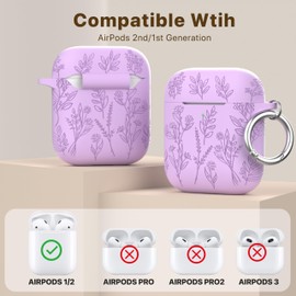 Maxjoy for AirPods Case, Flower Engraved AirPods 2nd Generation Case Soft Protective Silicone AirPod 2 Cover for Women Men with Keychain for AirPod 2nd/1st Gen Cover, Purple
