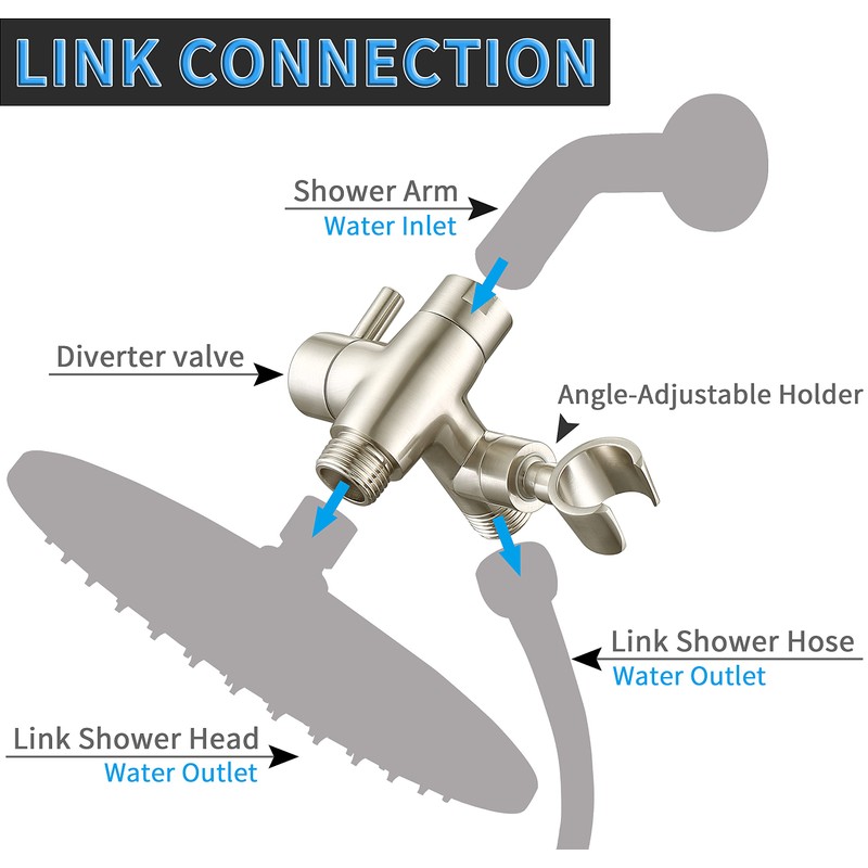 G-Promise Solid Metal Shower Arm Diverter with Holder for Hand