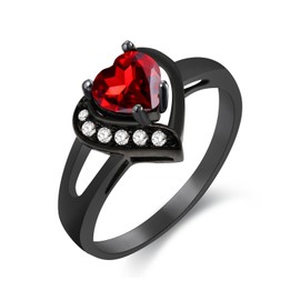 Uloveido Women Black Promise Ring with Heart Shape Red Cubic Zirconia Love CZ Wedding Bands Crystal Heart Rings Engagement Rings for Women Girls (Size O) Y349