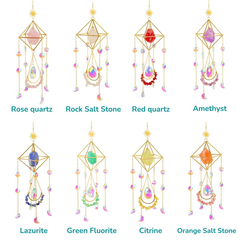 Crystal Suncatcher Blue Lazurite, Gold Sun Catcher Hanging Decor, Birthday