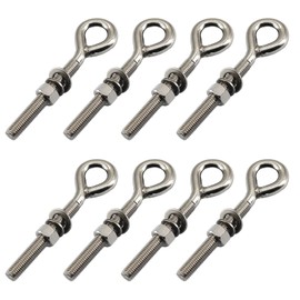 8Pcs M8 Stainless Steel Eye Bolt with Nut and Washers Long Shank Threaded Rod Ringbolt Closed Ring Eyelet Bolt