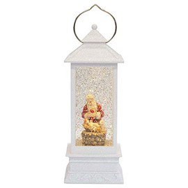 LED Light Up Confetti Swirl Christmas Kneeling Santa with Baby Jesus Snow Globe Lantern, 11 Inch