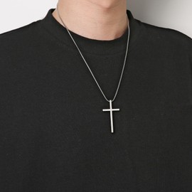 HZMAN Philippians 4:13 Cross Pendant STRENGTH Bible Verse Stainless Steel Necklace, Stainless Steel, No Gemstone, To My DAD-Silver, S7509-Card-DAD