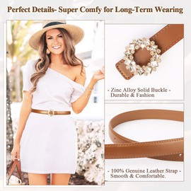 BELICOO 2 Pieces Belt for Dress Belt Women's Waist Belt for Jeans Narrow Belt for Dress Dresses Wide Gold Buckle Belt Women's Waist Belt for Fits Waist Circumference 78-93 cm, White+Caramel (fits