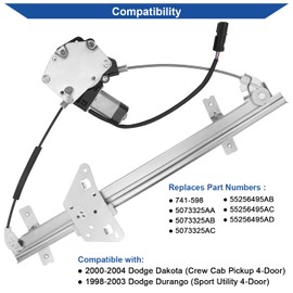 Obaee 741-598 Rear Left Driver Side Power Window Regulator with Motor Compatible with Dodge Durango 1998-2003 Sport Utility/Dodge Dakota 2000-2004 Pickup