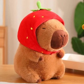 Capybara Plush Toy, Cute Capybara Cuddly Toy with Strawberry Headpiece, Capybara Cuddly Toy, Plush Toy, Capybara Plushie, Kawaii Cuddly Toy, Capybara Plushies, Water Pig Plushies, Capybara Plush