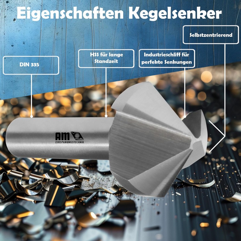 AM-Zerspanungstechnik Countersink Metal Diameter 6.3-25 mm with Angle 60°, 90°,