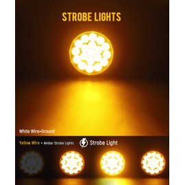 Partsam 2Pcs 4 Inch Round Red Stop Turn Tail Lights to Amber Strobe Lights Kit 19 Diodes w/Chrome Bezels and 3-Prong Wire Pigtails, Red/Amber 4 Inch Round Led Trailer Tail Lights and Amber Indicators