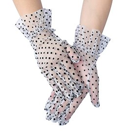 krautwear® Women's Gloves Lace Elbow Long Evening Gloves Ruffled Bridal Short Satin Bow (1133-Short-Black/White), 1133-short-black-white