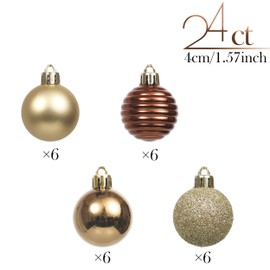 Valery Madelyn 24ct 40mm Essential Copper Gold Christmas Ball Ornaments Decoration, Shatterproof Christmas Tree Ornaments Balls
