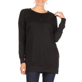 Black Tunic Sweaters for Women Casual Pullover Tunic Tops for Leggings Long Sleeve Crew Neck Sweater for Fall, Winter, Everyday Loose Tops for Women (Size XX-Large, Black)