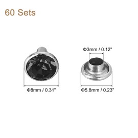 sourcing map 60 Sets Rhinestone Rivets, 8mm Leather Rivets Crystal Rivets Stud Rapid Double Cap Rivets for DIY Leather Craft Fabric Clothes Belt Bags, Black