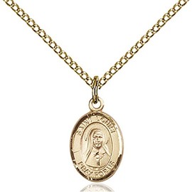 Bonyak Jewelry Saint Medal Collection Gold Filled St. Louise de Marillac Pendant 1/2 x 1/4 inches with Gold Filled Lite Curb Chain