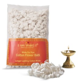 II om bhakti II Raw Cotton Wicks Hand Made Round Shape Diya Batti Ghee Wick Phool Batti for Puja, Pack of 1000, White - Long Diya Jyot Rui Batti Deepam Vattulu Pooja Articles, Flower batti