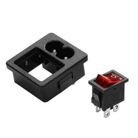 YAODHAOD C8-8 Panel Mount Plug Adapter with 4P Red Light ON-Off Switch 1mm Buckle IEC Inlet Module Plug Power Connector AC 250V 6A/125V 10A (4PCS)