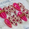Hot Pink Leopard Handmade Nail Tips - Oval S /