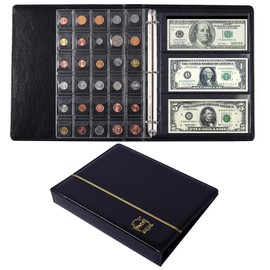 Ettonsun Coin Collection Book Holder for Collectors, 120 Pockets Coins Collecting Album & 24 Sleeves Paper Money Display Storage Case for Coin Currency Collection Supplies,Bill,Pennies,Quarters,Stamp