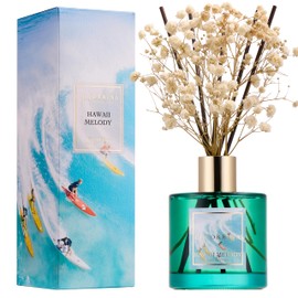 COCORRÍNA Reed Diffuser - Hawaii Melody 6.7 Fl.oz Reed Diffuser Set with 8 Sticks & Preserved Baby's Breath, Reed Diffuser for Home Bathroom Shelf Decor (Vista Tales Collection)