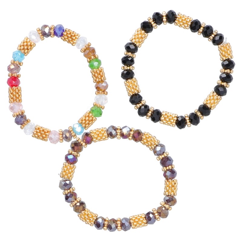 6pcs Beaded Bracelet Shiny Crystal Simple Style Women Girl Jewelry