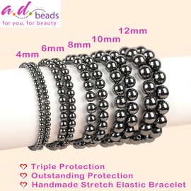 AD Beads Handmade Gemstone Stretch Elastic Bracelet Crystal Healing Reiki Nature's Beauty and Spiritual Essence Unisex (8mm, Hematite (Healing and Health))