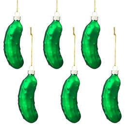 Lezevn 6pcs Christmas Pickle Ornaments Pickle Glass Blown Ornaments Funny Pickled Cucumber for Christmas Tree Tradition Decor Party Favor
