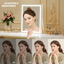 Gvnkvn Vanity Mirror with Lights, 11"× 14" LED Makeup Mirror, Lighted Makeup Mirror with Lights, Smart Touch Control Dimmable 3 Modes Light 360°Rotation White